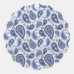Intricate Blue Floral Paisley Print Design Ornament Card