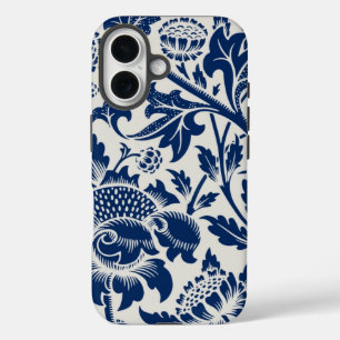 Intricate blue floral pattern on light background iPhone 16 case