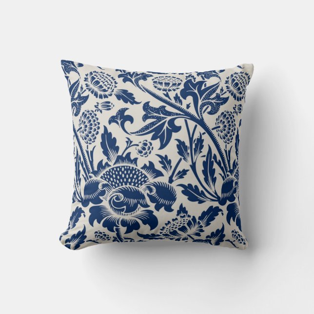 Intricate blue floral pattern on light background throw pillow (Front)