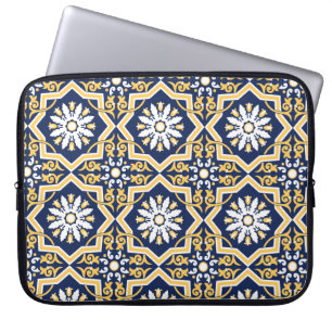 Intricate blue gold white Moroccan arabesque tile Laptop Sleeve