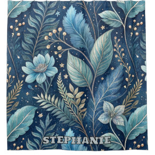 Intricate Blue & Green Botanical -Starry Dark Blue