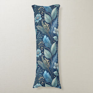 Intricate Blue & Green Botanical -Starry Dark Blue Body Pillow