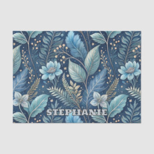 Intricate Blue & Green Botanical -Starry Dark Blue Tissue Paper