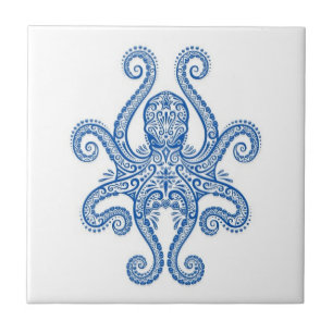 Intricate Blue Octopus Tile