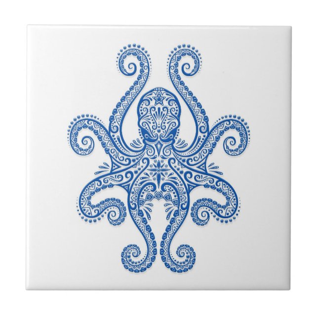 Intricate Blue Octopus Tile (Front)