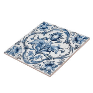Intricate Blue Rustic Indigo Azulejo Tile Design