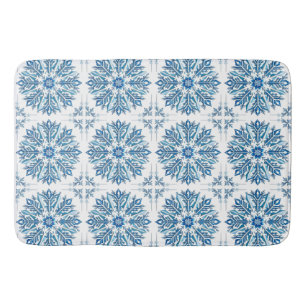 Intricate Blue Snowflake Design  Bath Mat