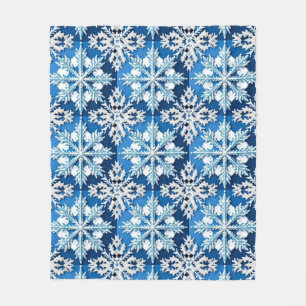 Intricate Blue Snowflake Design  Fleece Blanket