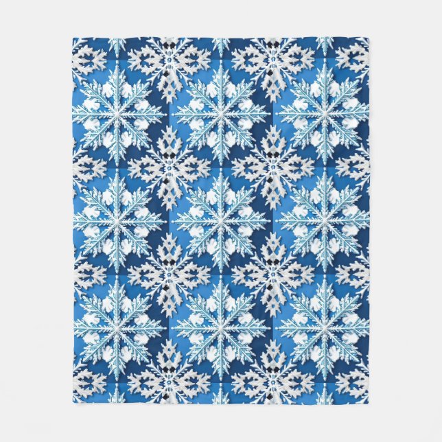 Intricate Blue Snowflake Design  Fleece Blanket (Front)