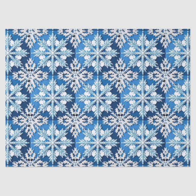 Intricate Blue Snowflake Design  Tissue Paper (Front)