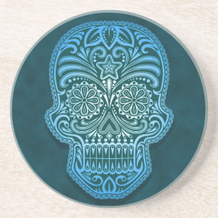 Intricate Blue Sugar Skull Coaster