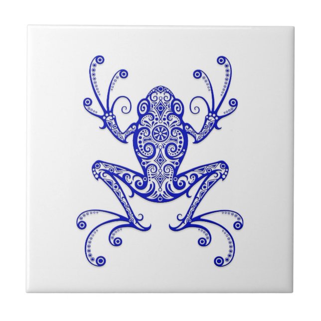 Intricate Blue Tree Frog on White Tile (Front)