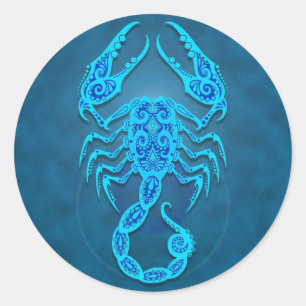 Intricate Blue Tribal Scorpio Classic Round Sticker