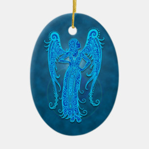 Intricate Blue Tribal Virgo Ceramic Ornament
