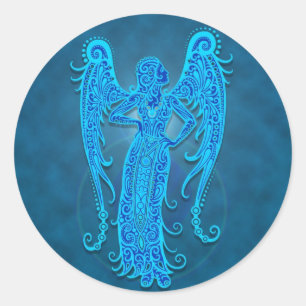 Intricate Blue Tribal Virgo Classic Round Sticker