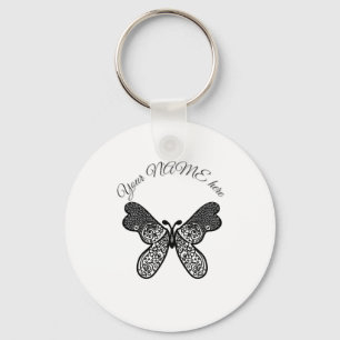 Intricate Boho Mandala Butterfly Black and White A Keychain