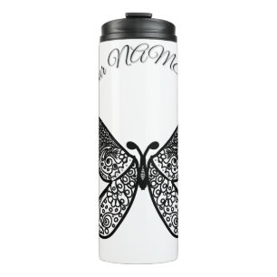 Intricate Boho Mandala Butterfly Black and White A Thermal Tumbler