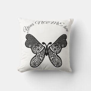 Intricate Boho Mandala Butterfly Black and White A Throw Pillow