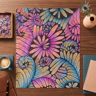 Intricate Boho Zen Doodle Art Botanical Therapy Jigsaw Puzzle