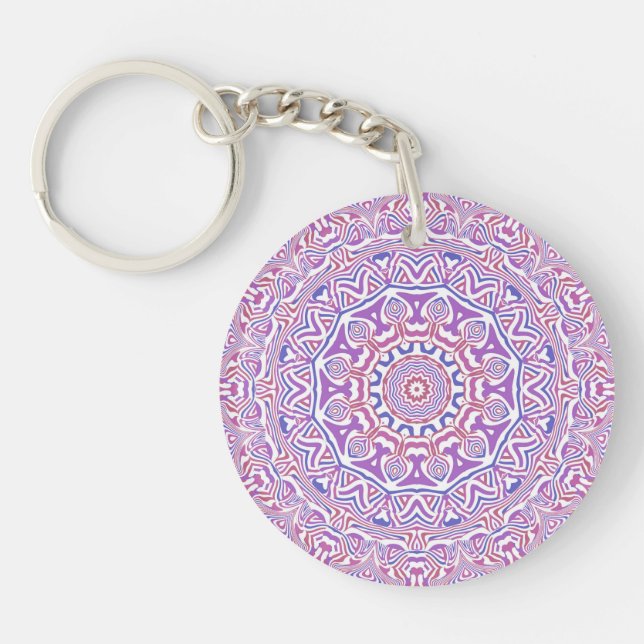 Intricate Bold Groovy Boho Hippie Abstract Mandala Keychain (Front)