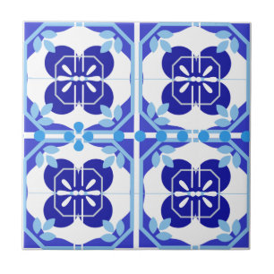 Intricate Bright Blue Navy Azulejos Style  Tile