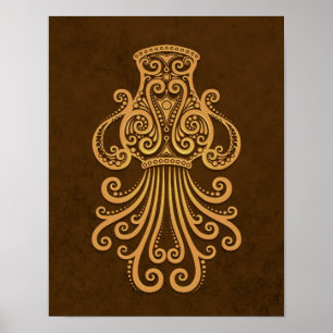 Intricate Brown Aquarius Zodiac Poster