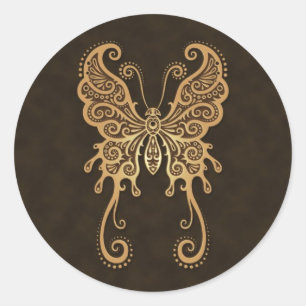 Intricate Brown Butterfly Classic Round Sticker