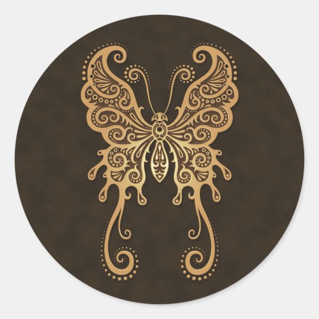 Intricate Brown Butterfly Classic Round Sticker (Front)