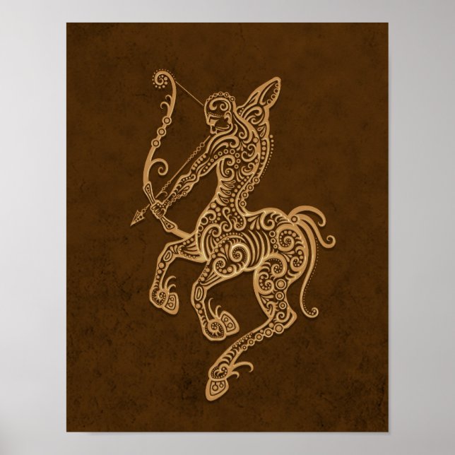 Intricate Brown Sagittarius Zodiac Poster (Front)