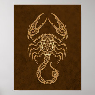 Intricate Brown Scorpio Zodiac Poster