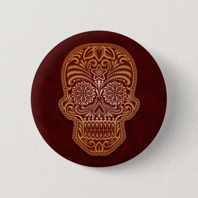 Intricate Brown Sugar Skull 2 Inch Round Button (Front)