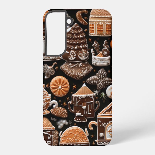 INTRICATE BROWN & WHITE HOLIDAY GINGERBREAD COOKIE SAMSUNG GALAXY S22+ CASE (Back)