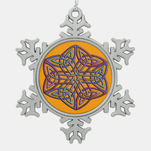 Intricate celtic knot in unusual faded colours snowflake pewter christmas ornament