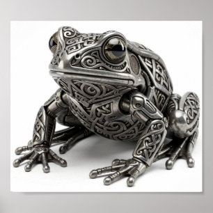 Intricate Celtic Silver Frog Mechanical Sculpture Poster