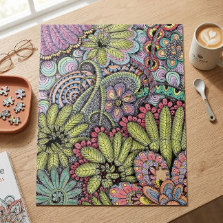 Intricate Colourful Floral Doodle Art Pattern Jigsaw Puzzle