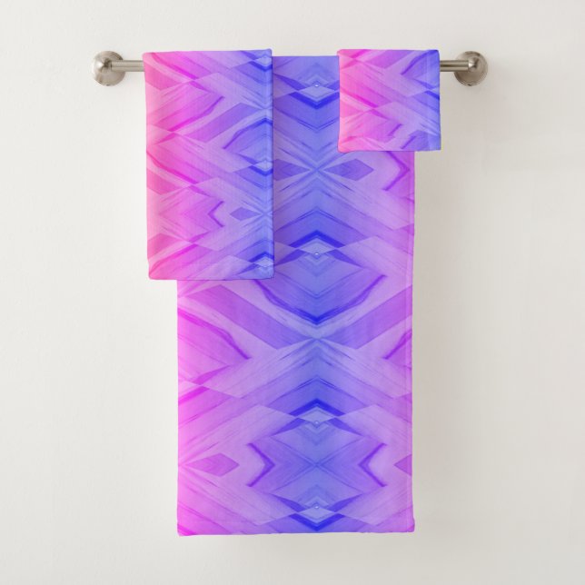 Intricate Coral and Pink Hues Marble Pattern Bath Towel Set (Insitu)