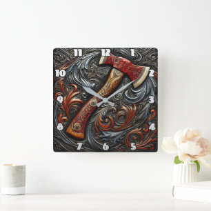 Intricate Craftsmanship of a Fireman's Axe Art Square Wall Clock