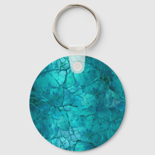 Intricate Craks, Lines in Teal and Turquoise Keychain