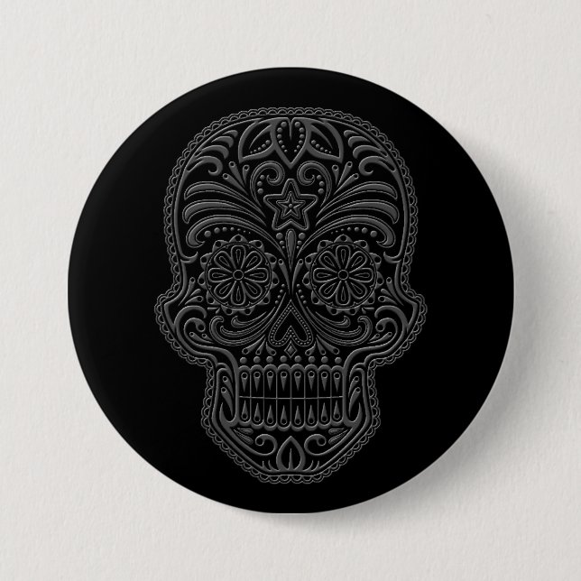 Intricate Dark Sugar Skull 3 Inch Round Button (Front)