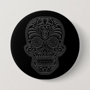 Intricate Dark Sugar Skull 3 Inch Round Button