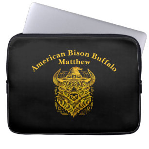 Intricate Design of a Bison With a Hat Laptop Sleeve