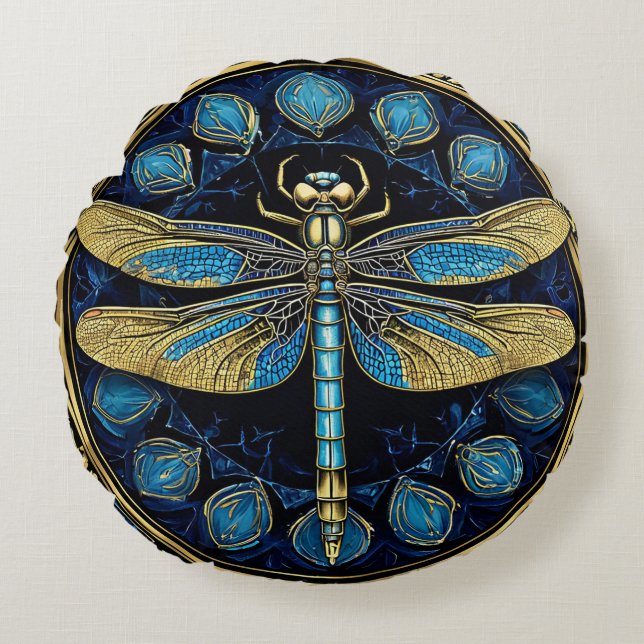 Intricate Dragonfly Artwork Round Pillow (Front)