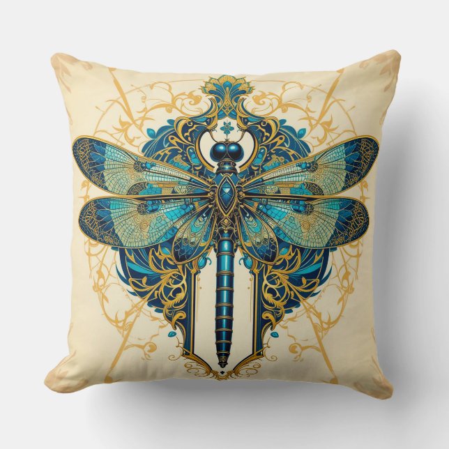 Intricate Dragonfly Artwork Throw Pillow (Front)