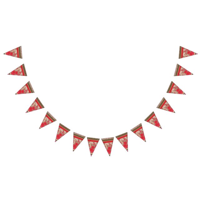 Intricate fabric design featuring floral patterns  bunting flags (All)