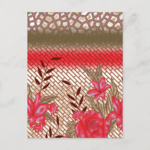 Intricate fabric design featuring floral patterns  holiday postcard