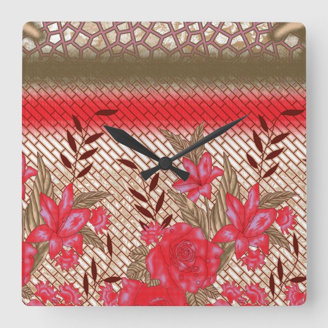 Intricate fabric design featuring floral patterns  square wall clock (Front)