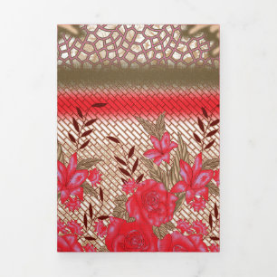 Intricate fabric design featuring floral patterns  Tri-Fold holiday card