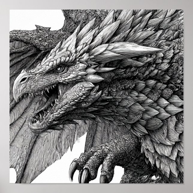 Intricate Fantasy Illustration: Detailed Dragon Poster (Front)