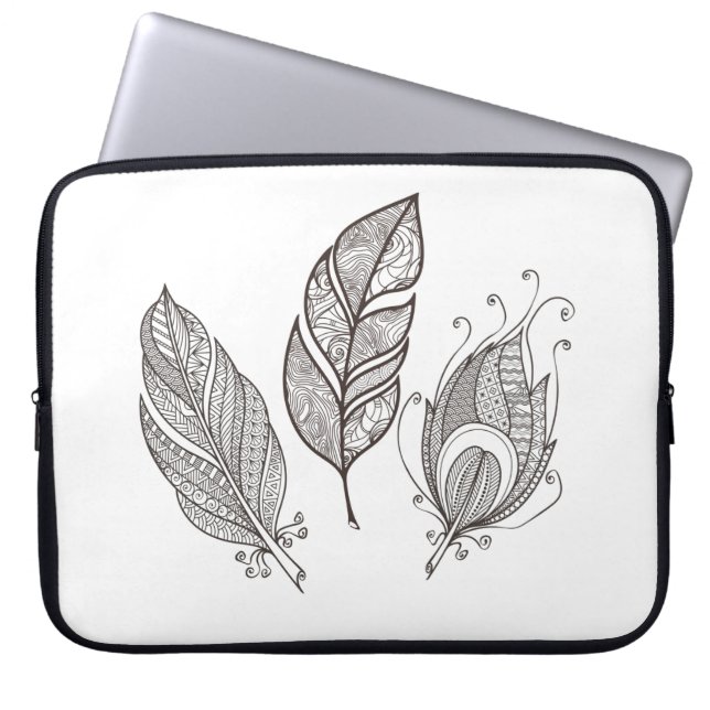 Intricate Feather Doodle Laptop Sleeve (Front)