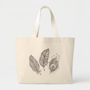 Intricate Feather Doodle Large Tote Bag